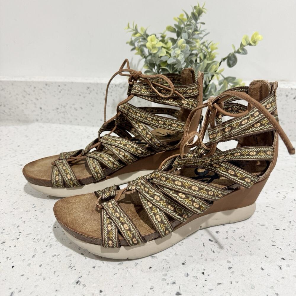 OTBT Way Out Zippered Lace Up Wedge Sandals Size 7 Boho Eclectic